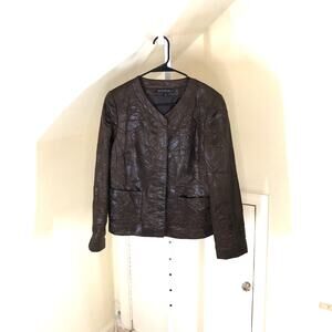 Lafayette 148 New York EUC Women's Brown Vegan Crinkle Leather Dress Blazer  6